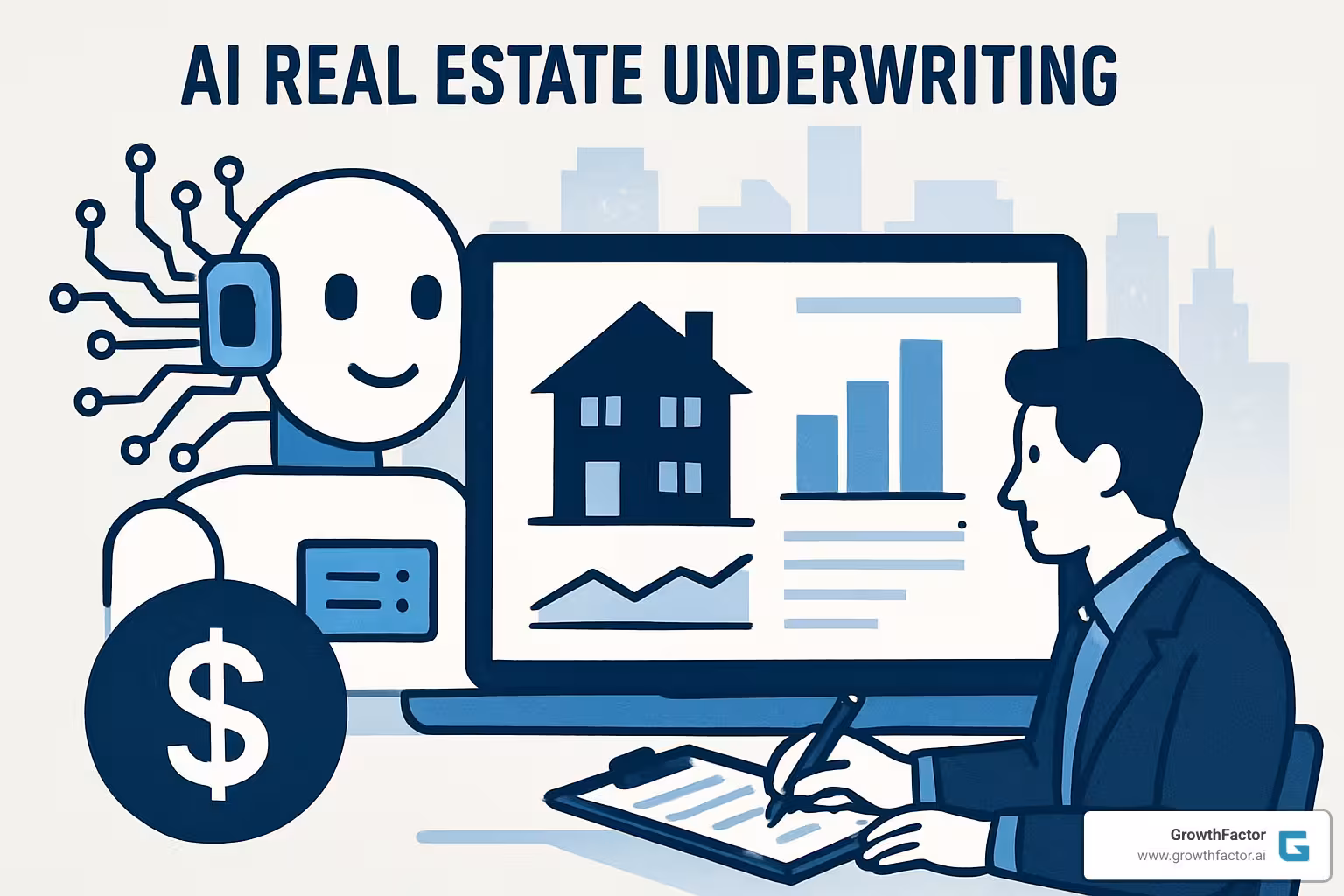 AI-powered underwriting dashboard showing property analysis, risk scores, and automated recommendations - AI real estate underwriting