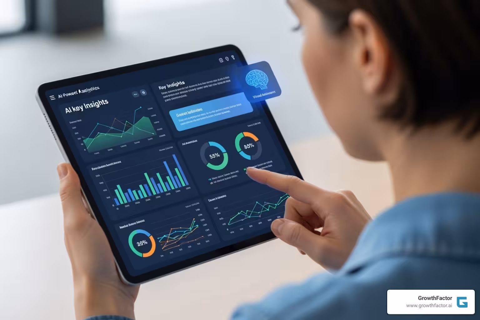 a person interacting with an AI-powered analytics platform on a tablet - Automated market analysis