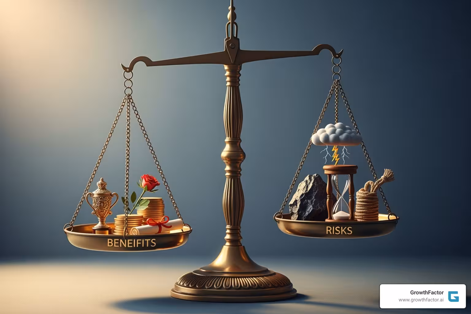 a scale balancing benefits and risks - Automated market analysis