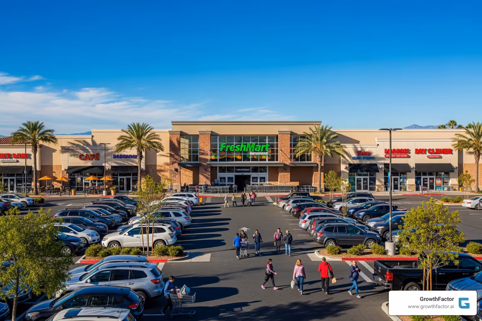 busy food-anchored retail strip - real estate development trends