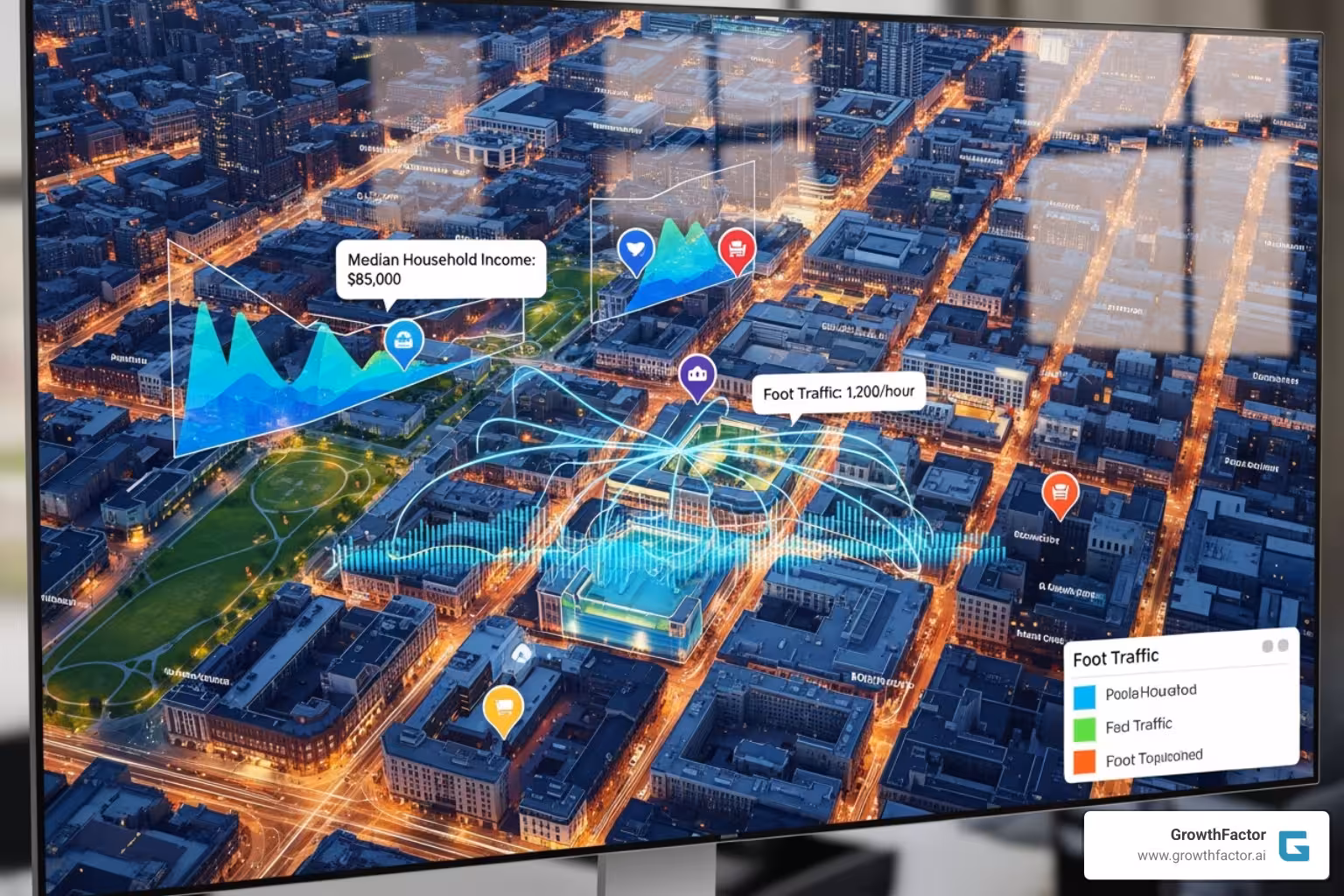 Map with data overlays for site selection - commercial real estate ai asset management software