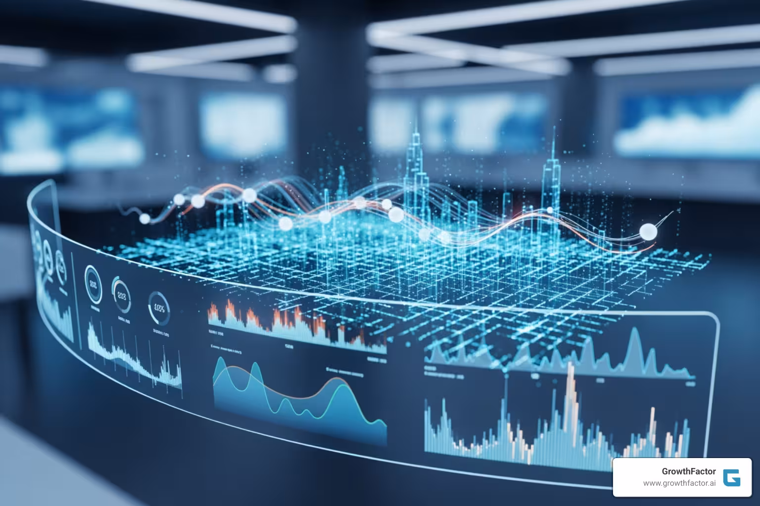 A futuristic AI interface displaying predictive franchise insights - franchise analytics