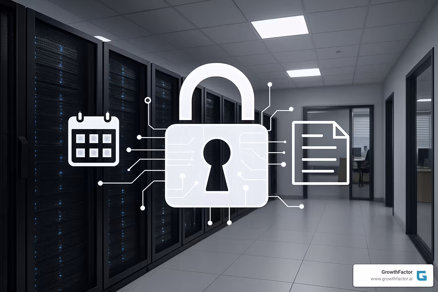 Secure server with lock icon representing data security measures - lease expiration date management software - lease expiration date management software