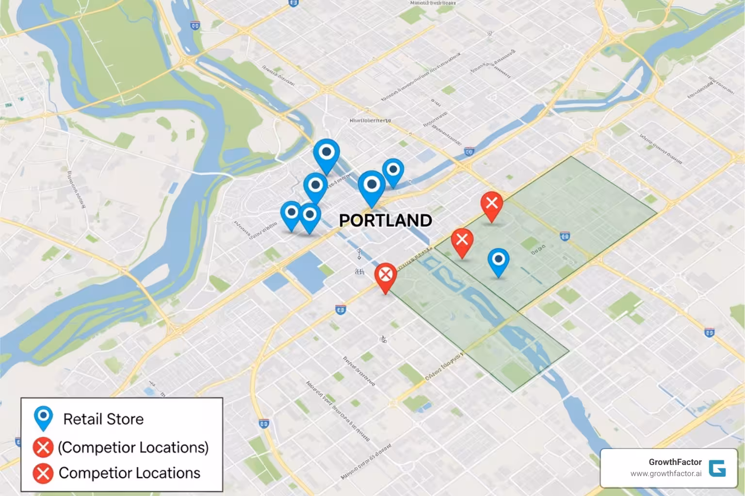 map showing whitespace analysis and competitor locations - Location intelligence for retail