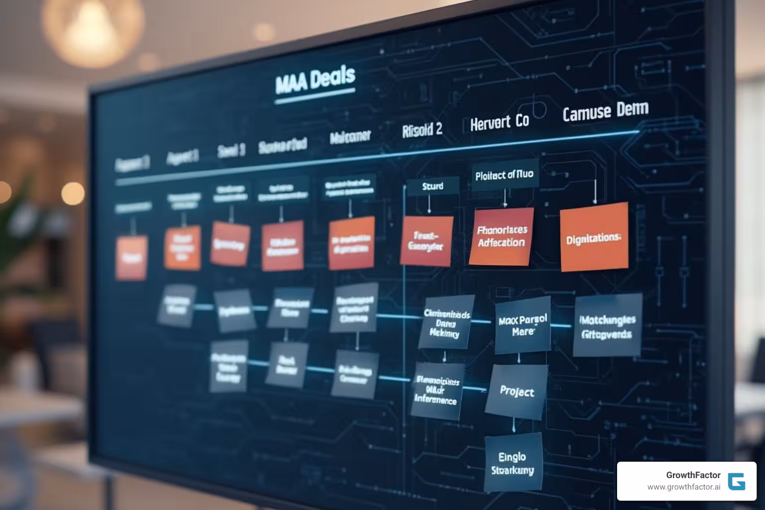 Image of a Kanban board showing M&A deal stages, illustrating deal flow management - m&a pipeline management software