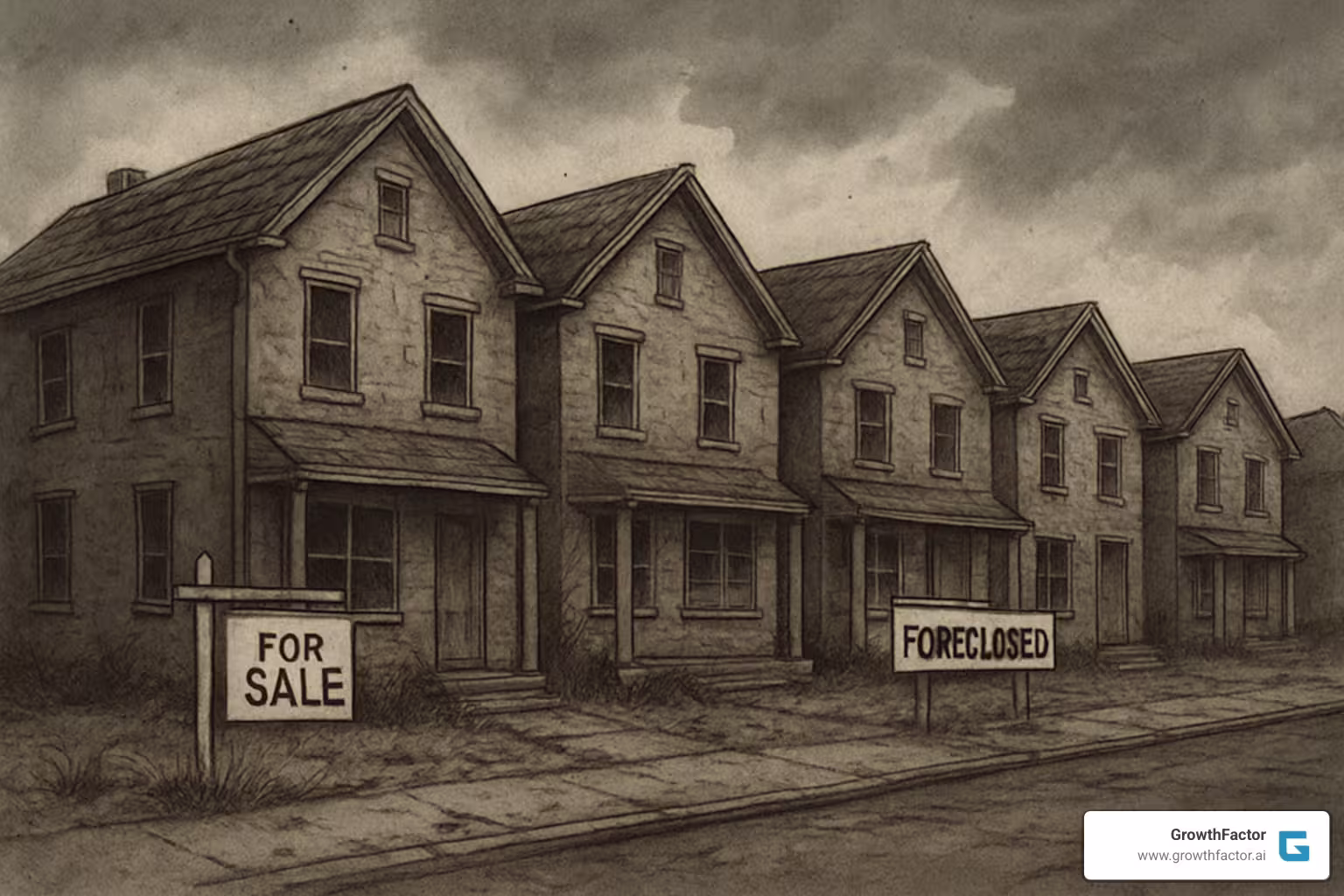 Illustration showing the risks of a non-diversified portfolio during a market downturn with concentrated properties in one declining area - portfolio property management