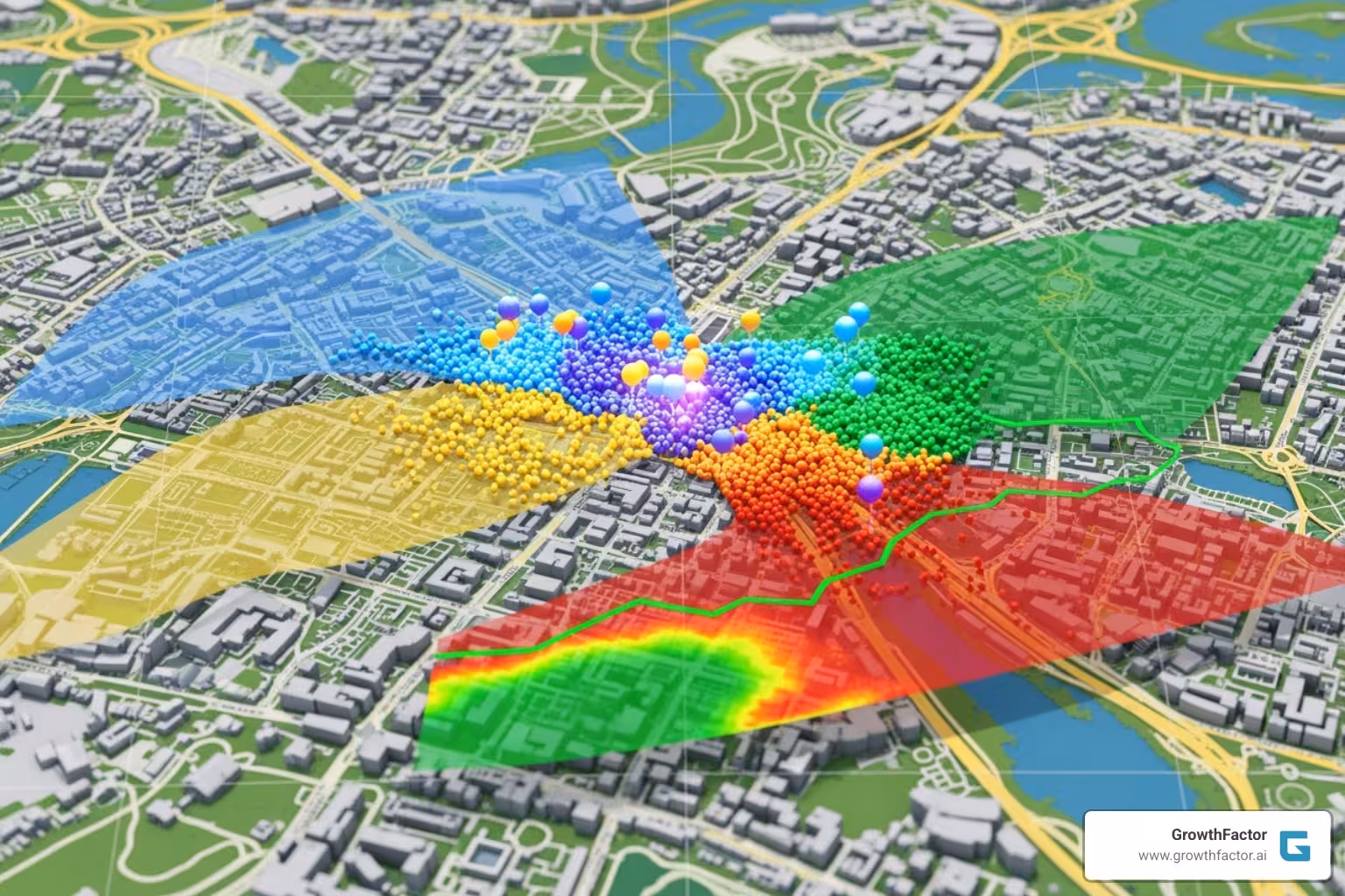 A map with data points overlaid, representing market analysis - real estate deal analysis