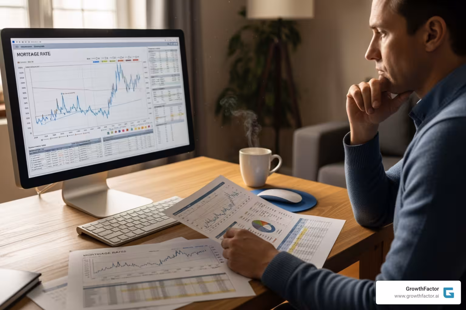 Homeowner looking at mortgage rate charts - Real estate market trends?