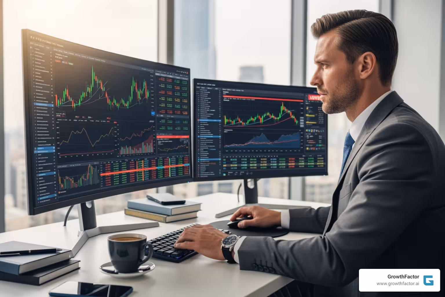 Analyst working on a computer with complex charts and graphs on the screen - real estate project feasibility