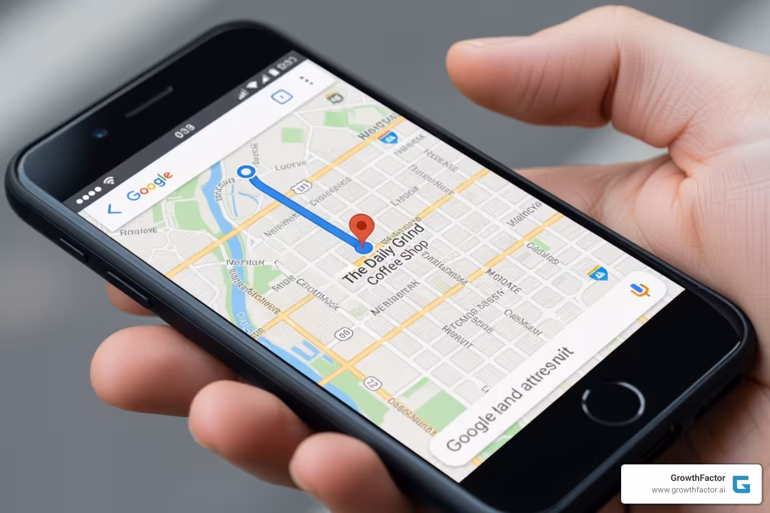 Smartphone showing a local business on Google Maps - Retail foot traffic