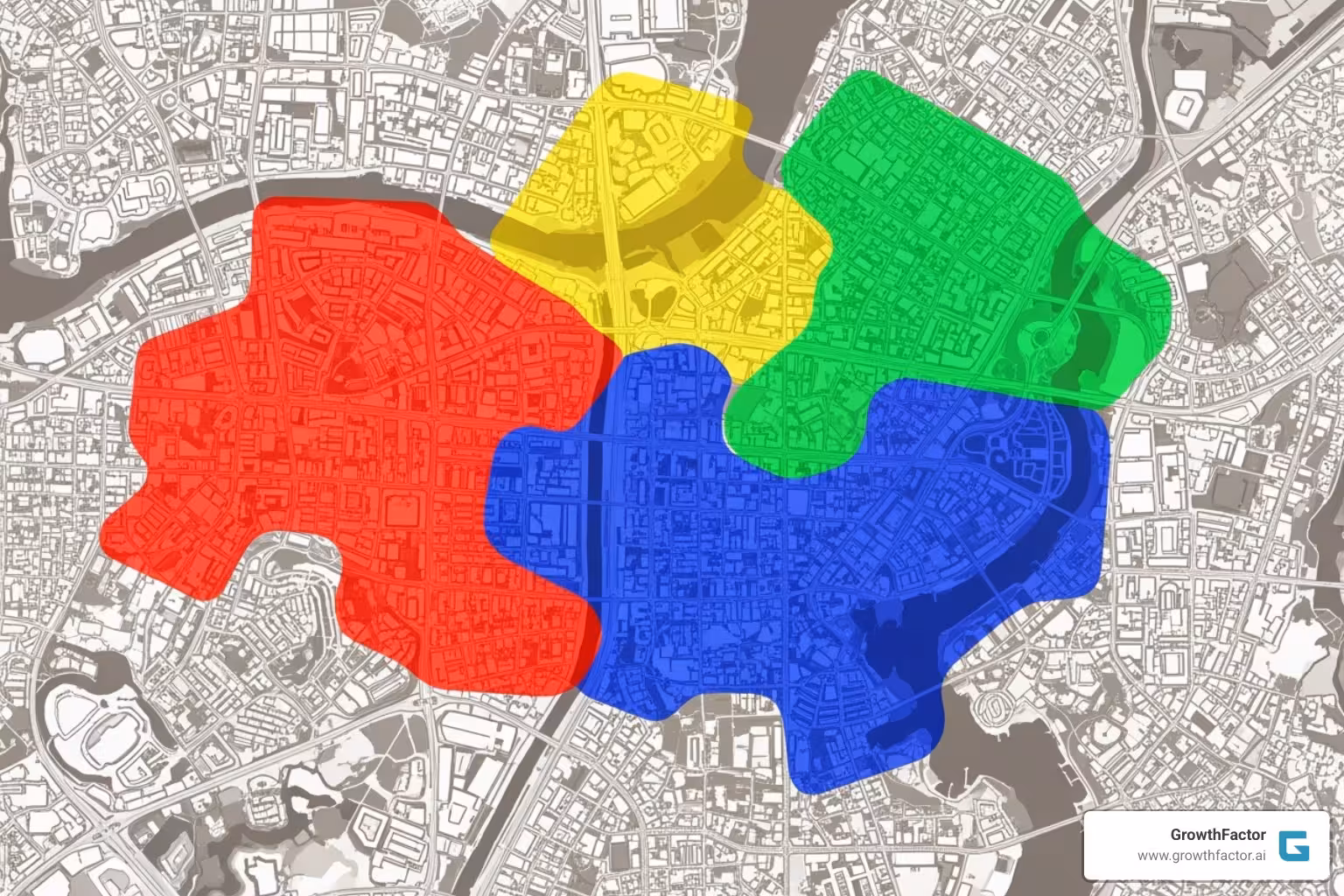 map showing overlapping trade areas and cannibalization risk - retail site selection software