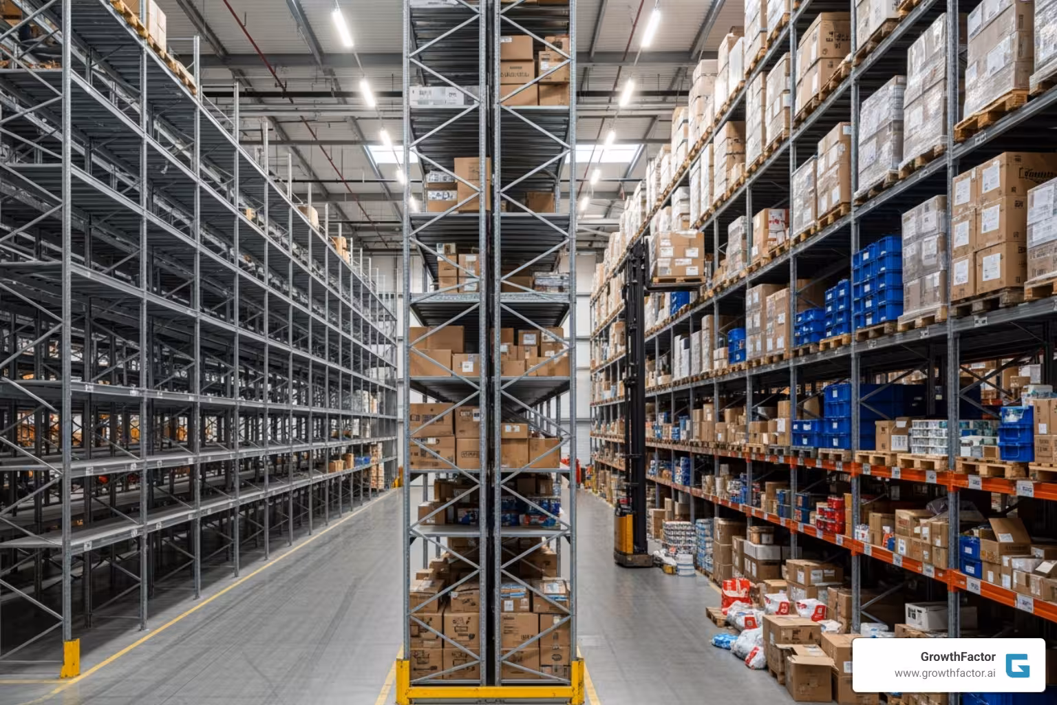 warehouse with empty shelves and overflowing boxes - Sales forecast accuracy