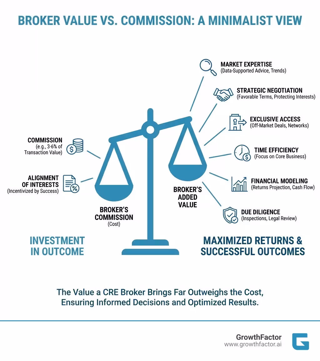 infographic illustrating the value a broker adds relative to their commission - what is a cre broker infographic 