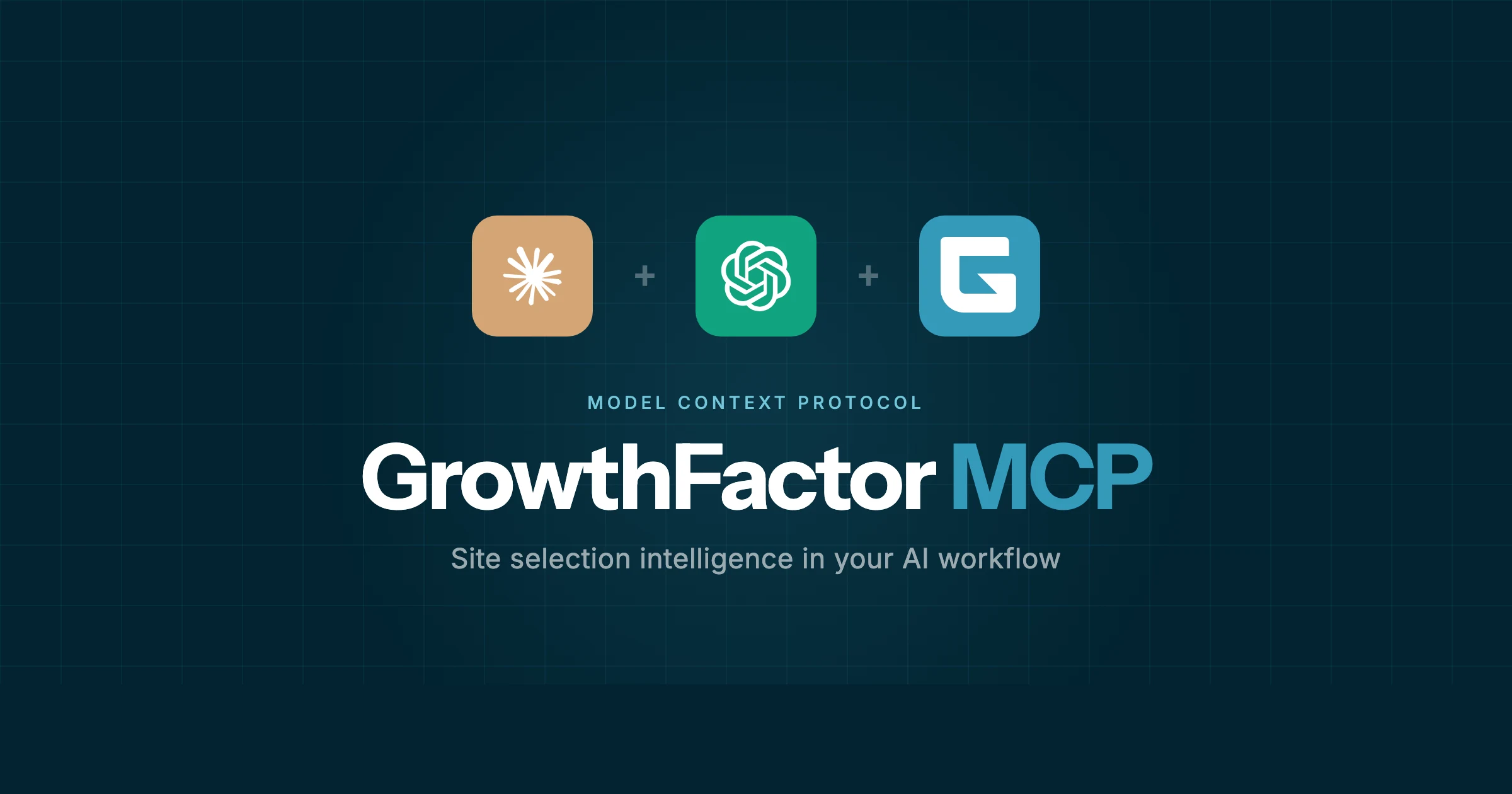 GrowthFactor MCP — Claude, ChatGPT, and GrowthFactor logos connected